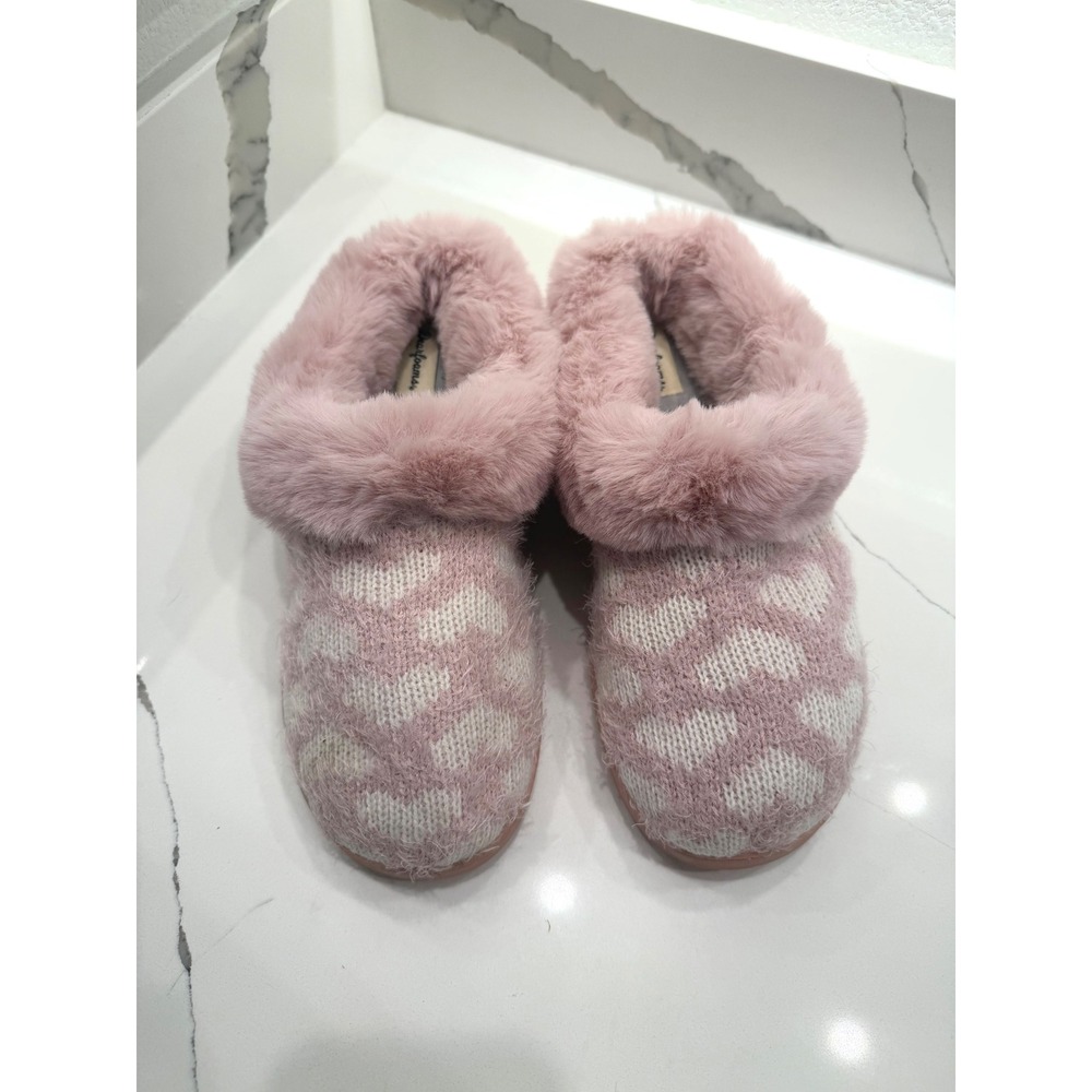 Dearfoams Womens Pink Heart Hannah Knit Faux Fur Clog Slippers Large 9-10